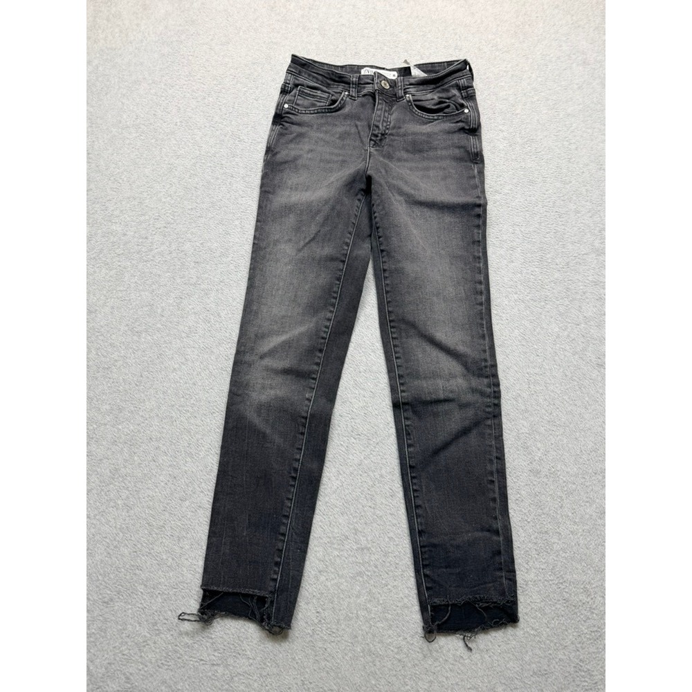 Zara Premium Denim Faded Black Slim Jeans Raw Step Hem Women Size 6